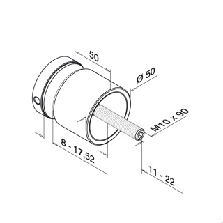 Glasadapter, Ø50 mm, M10, flach, Easy Glass, MOD 0747, V2A^