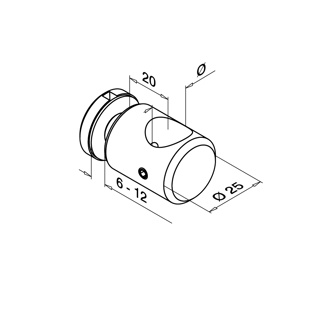 Querstabhalter Glas, Ø25 mm, für Ø12 mm Stab, MOD 0755, V4A^