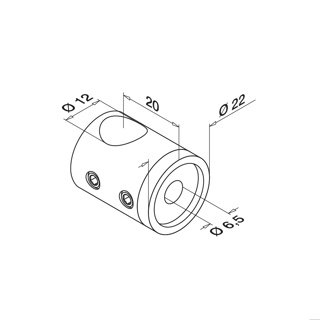 Querstabhalter Sackloch, links, Stab Ø12 mm, MOD 0832, V4A^