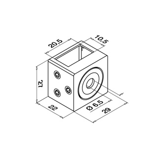Querstabhalter, Rohr 20x10x1 mm, Square Line, MOD 4827, V4A^