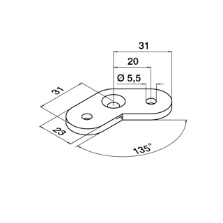 Handlauf-Anschlussplate, 135°, Q-line, MOD 1801, V2A^