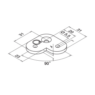 Handlauf-Anschlussplatte, 90°, Q-line, MOD 1802, V2A^