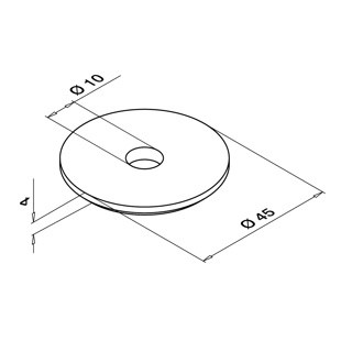 Handlaufplatte, Ø45 x 4 mm, Stab Ø10 mm, MOD 1937, V2A^